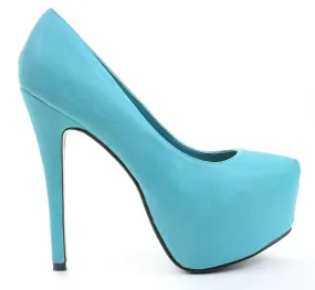 Agusto Faux Leather Women Platform Pump Heels Aqua Teal