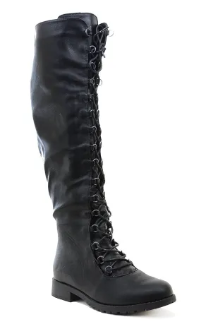 Knee High Lace Up Riding Faux Leather Thigh High Combat Boots