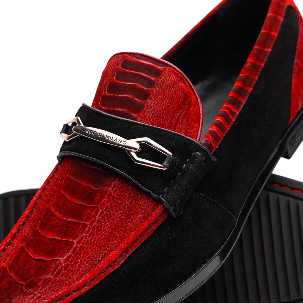 Marco Di Milano HUGO Genuine Ostrich Red/Black Bit Loafers with Rubber Sole