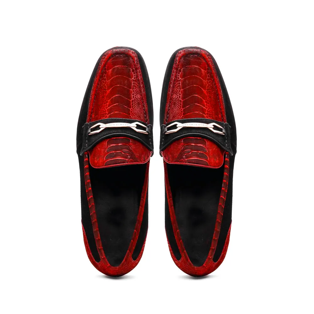 Marco Di Milano HUGO Genuine Ostrich Red/Black Bit Loafers with Rubber Sole