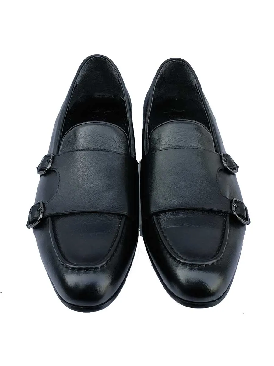 Nabeel & Aqeel Black Leather Double Monk Shoe