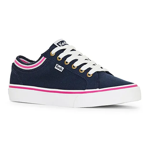 Women's Jump Kick Rib Knit Collar Sneaker Navy / Pink (WF67407)